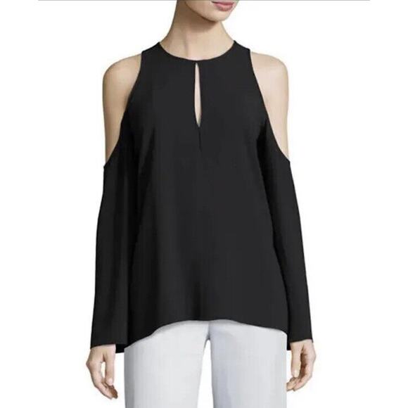 Theory Women’s Sarver Rosina Italian Crepe Cold-Shoulder Blouse Black Size M NWT - Picture 1 of 12